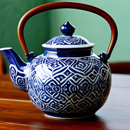Restored Bat Trang Teapot**

"A close-up shot of a beautifully restored vintage Bat Trang teapot, showcasing the intricate details and craftsmanship. The teapot is fully clothed in glaze, with a modest design that reflects traditional Vietnamese ceramics. Displayed on a wooden table in a well-lit studio. Safe for work, appropriate content, perfect anatomy, natural proportions, professional, family-friendly, high resolution."

**